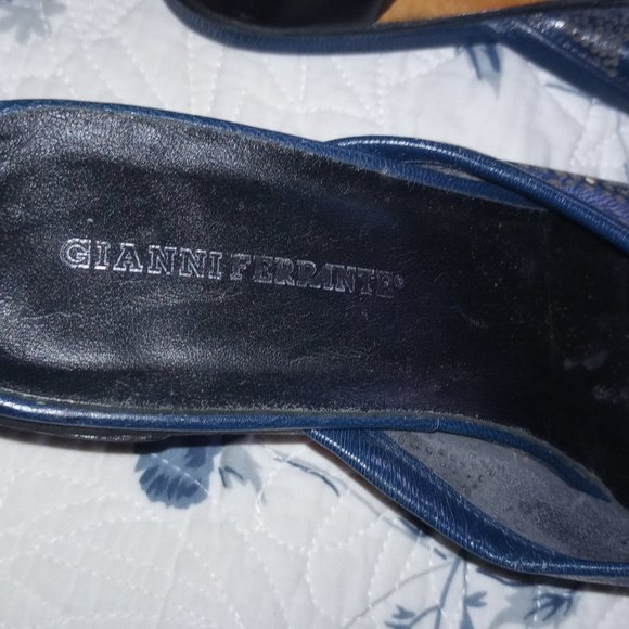 Gianni Ferrante Vero Cuoio Blue Leather Mules ~37~ - Picture 4 of 10